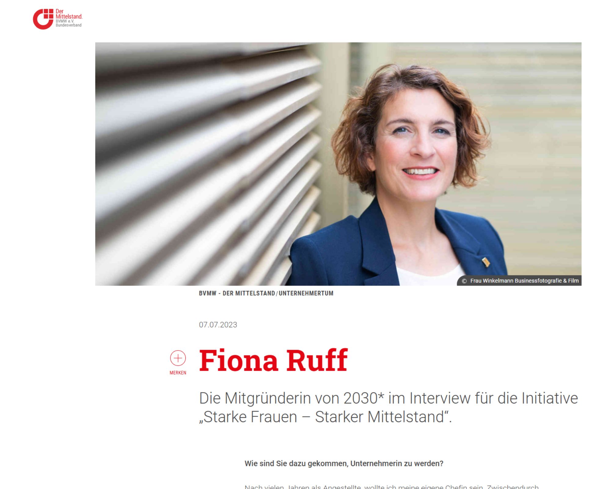 Fiona Ruff im Portrait bei BVMW Starke Frauen Starker Mittelstand